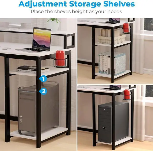 Alt view image 6 of 7 - GreenForest Computer Desk with USB Charging Port and Power Outlet, Reversible Small Desk with Monitor Stand and Storage Shelves for Home Office, 40 in Work Desk with Cup Holder Hook, White