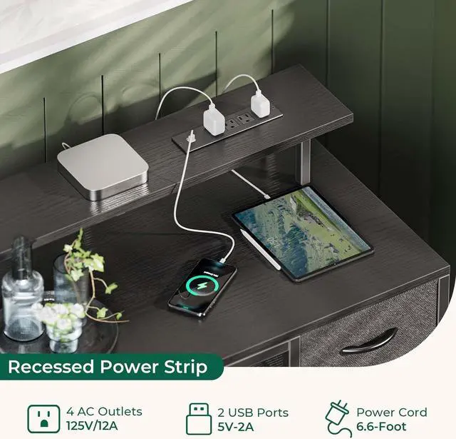 Alt view image 5 of 7 - Huuger 47 inch Computer Desk with 4 Drawers, Gaming Desk with LED Lights & Power Outlets, Home Office Desk with Large Storage Space for Bedroom, Work from Home, Black