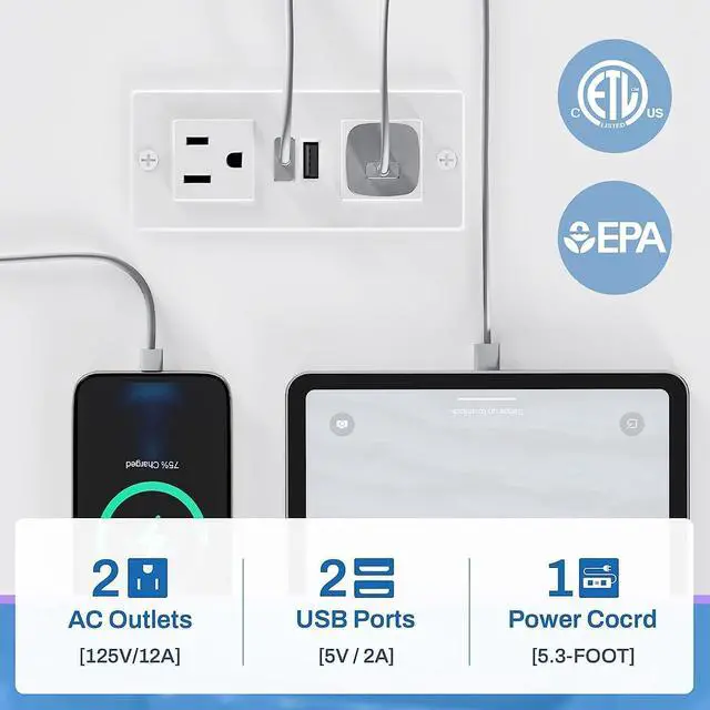 Alt view image 5 of 6 - 98" Home Office Desk, White Computer Desk with Letter/A4 File Drawer & Power Strip with USB, 2 Person Long Desk with Storage, Printer Shelf & Monitor Stand for Home Office, White