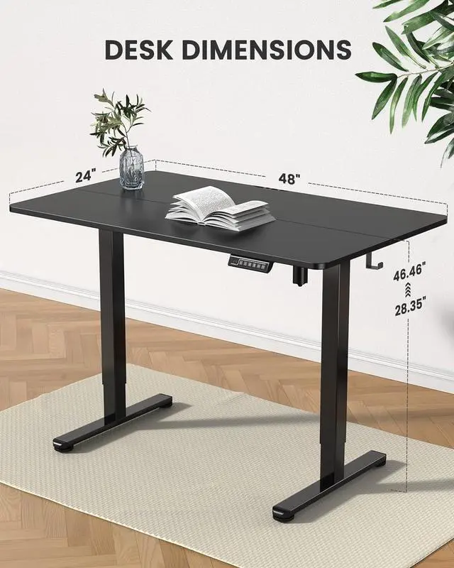 Alt view image 3 of 7 - Height Adjustable Electric Standing Desk, 48 x 24 Inches Sit Stand up Desk, Memory Computer Home Office Desk (Black)