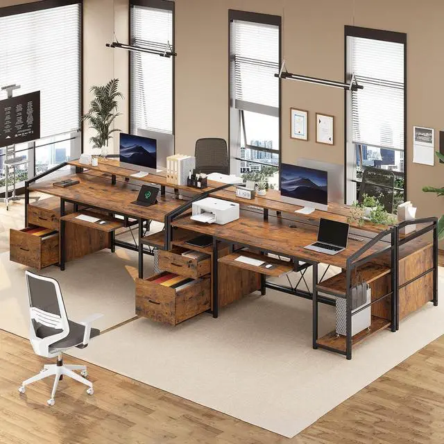 Alt view image 7 of 7 - 63" Computer Desk, Office Desk with Lock Drawers for Legal/Letter File, Gaming Desk with LED Light & Power Outlet, Home Office Desks for Printer, Rustic Brown