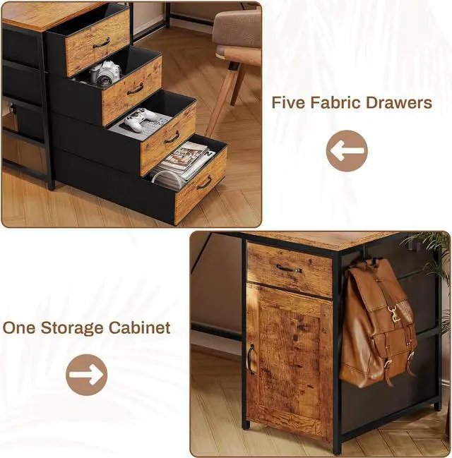 Alt view image 5 of 7 - SEDETA L Shaped Desk, 63" Computer Desk with 5 Drawer & Power Outlet, Long Home Office Desk or Corner Desk, L Shaped Corner Desk with Monitor Shelf, Storage Cabinet, Rustic Brown