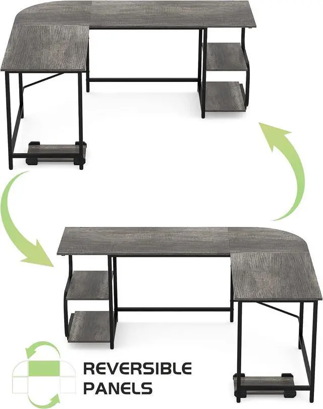 Alt view image 4 of 7 - Reversible L Shaped Desk with Shelves 61" Gaming Corner Desk with Storage