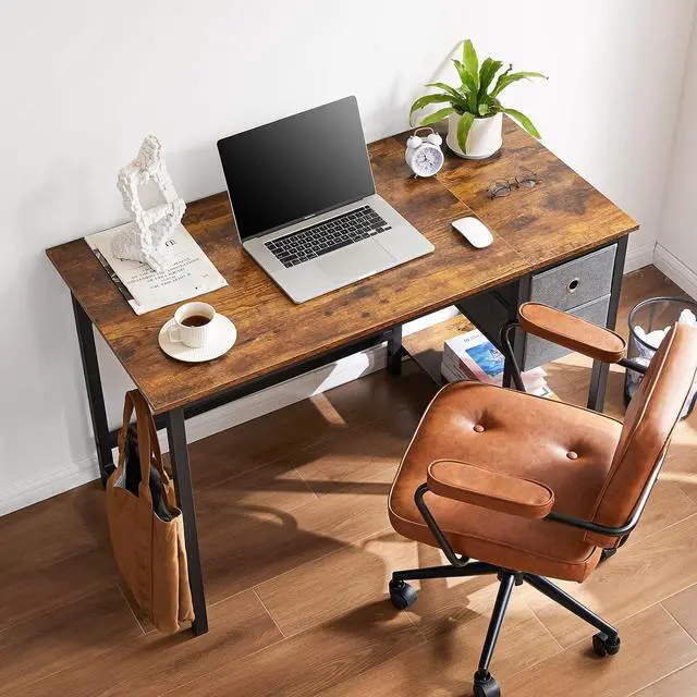 Alt view image 2 of 7 - Sweetcrispy Small Computer Desk with Drawers 40 Inch Office Writing Work Kids Study 2-Tier Wood Corner Table with Storage Drawers Shelf for Bedroom Home Office - Rustic Brown