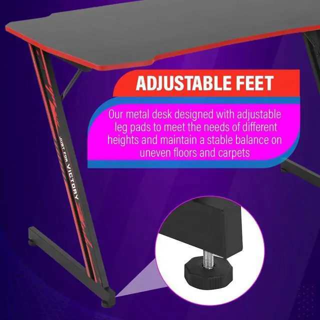 Alt view image 6 of 7 - PayLessHere 47 Inch Modern Z-Shaped Gaming Desk Computer Desk for Home Office with Headphone Hook - Sturdy Workstation Table with Spacious Desktop,Red