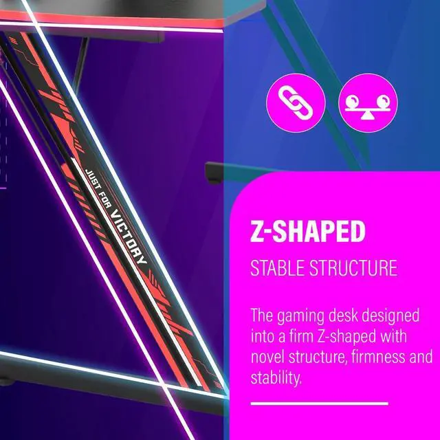 Alt view image 7 of 7 - PayLessHere 47 Inch Modern Z-Shaped Gaming Desk Computer Desk for Home Office with Headphone Hook - Sturdy Workstation Table with Spacious Desktop,Red