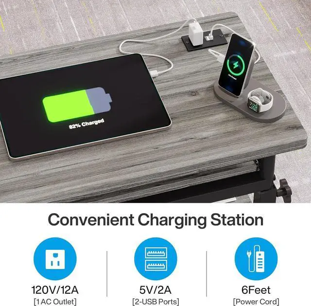 Alt view image 7 of 7 - Tribesigns Small Portable Desk with Power Outlet, Height Adjustable Sofa Couch Bedside Laptop Table with Wheels, Mobile Standing Desk Rolling Computer Cart C Side Table with USB Ports