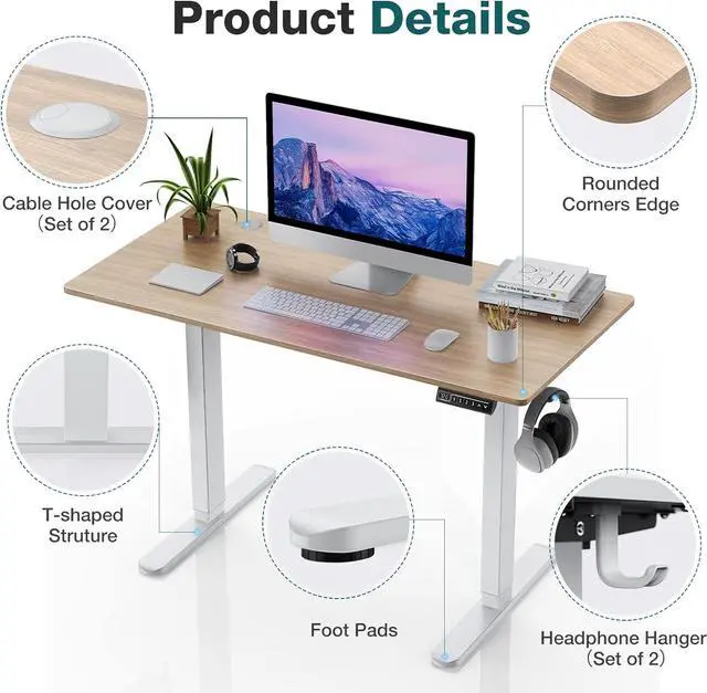 Alt view image 4 of 7 - Sweetcrispy Electric Standing Desk, 40 x 24in Adjustable Height Electric Stand up Desk Standing Computer Desk Home Office Desk Ergonomic Workstation with 3 Memory Controller, Bamboo Texture