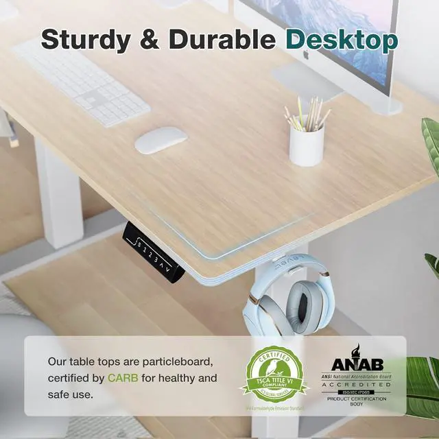 Alt view image 5 of 7 - Sweetcrispy Electric Standing Desk, 40 x 24in Adjustable Height Electric Stand up Desk Standing Computer Desk Home Office Desk Ergonomic Workstation with 3 Memory Controller, Bamboo Texture