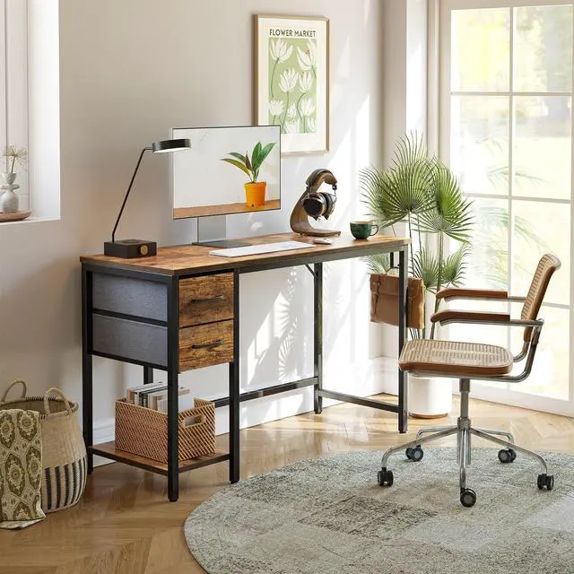 Alt view image 2 of 7 - Cubiker Computer Home Office Desk with Drawers, 40 Inch Small Desk Study Writing Table, Modern Simple PC Desk, Rustic Brown
