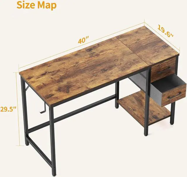 Alt view image 3 of 7 - Cubiker Computer Home Office Desk with Drawers, 40 Inch Small Desk Study Writing Table, Modern Simple PC Desk, Rustic Brown
