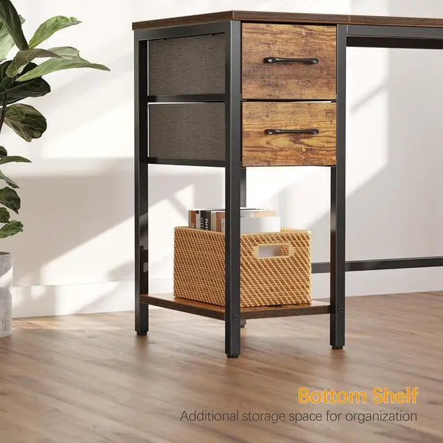 Alt view image 7 of 7 - Cubiker Computer Home Office Desk with Drawers, 40 Inch Small Desk Study Writing Table, Modern Simple PC Desk, Rustic Brown