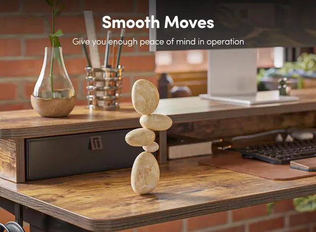 Alt view image 7 of 7 - 55 x 24 Inch Height Adjustable Electric Standing Desk with Double Drawer, Stand Up Desk with Storage Shelf, Sit Stand Desk, Rustic Brown