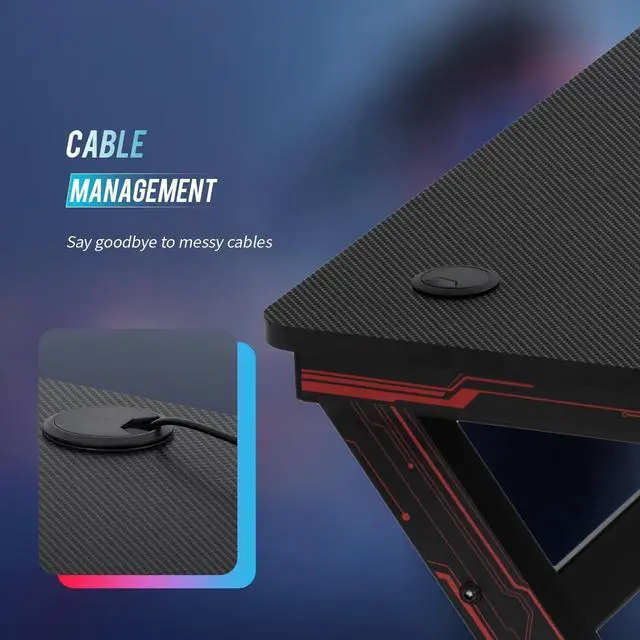 Alt view image 6 of 7 - 47 Inch Gaming Desk PC Carbon Fiber Table Ultimate Gamer Workstation with Cup Holder & Headphone Hook for Home Office,Red