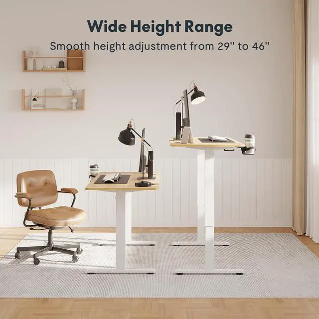 Alt view image 4 of 6 - FitStand Adjustable Stand Up Desk with Memory Preset, Standing Desk 55 x 24 Inch Electric Stand Up Desk Home Office Desk Computer Workstation Sit Stand Desk, Splice Maple Top + White Frame