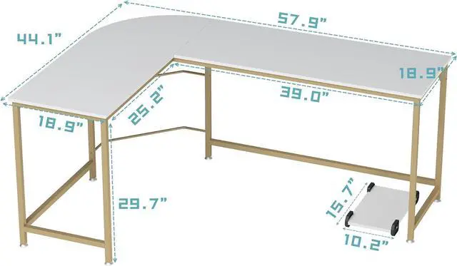 Alt view image 3 of 7 - Teraves Reversible L Shaped Desk White - 57.9" Corner Gaming Computer Desk, Office Workstation Modern Home Study Writing Wooden Table