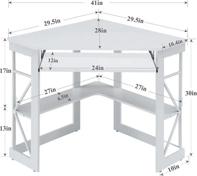 Alt view image 3 of 7 - VECELO Corner Computer Desk 41 x 30 inches with Smooth Keyboard & Storage Shelves for Home Office Workstation, White