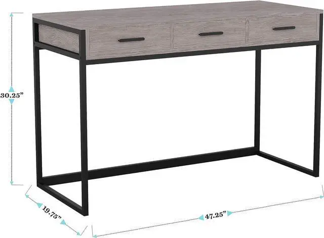 Alt view image 3 of 7 - Martha Stewart Ollie Home Office Desk with 3 Drawers in Gray Wood Grain with Oil Rubbed Bronze Hardware