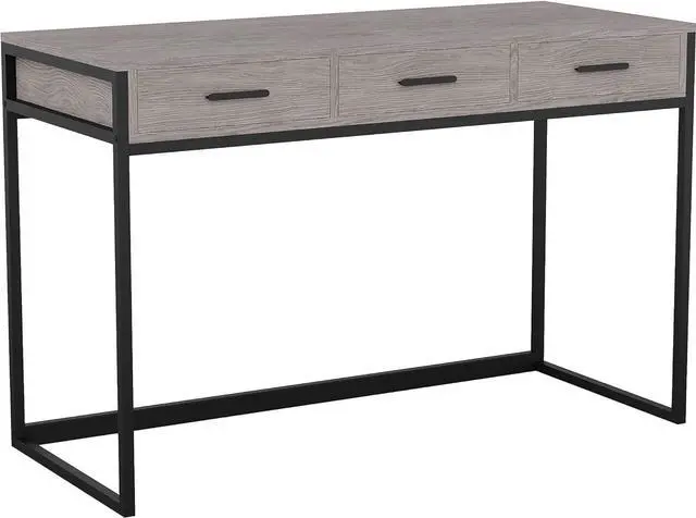 Main image of Martha Stewart Ollie Home Office Desk with 3 Drawers in Gray Wood Grain with Oil Rubbed Bronze Hardware