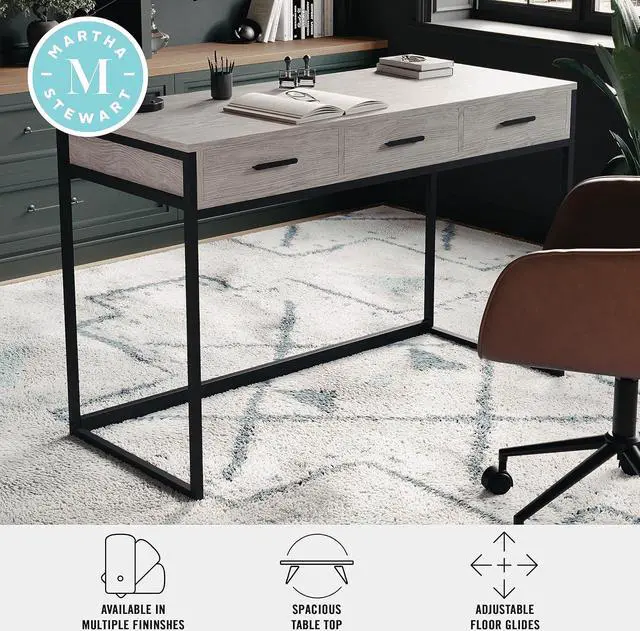 Alt view image 5 of 7 - Martha Stewart Ollie Home Office Desk with 3 Drawers in Gray Wood Grain with Oil Rubbed Bronze Hardware