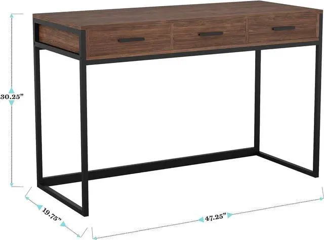 Alt view image 3 of 7 - Martha Stewart Ollie Home Office Desk with 3 Drawers in Walnut Wood Grain with Oil Rubbed Bronze Hardware