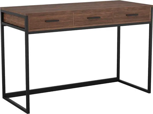 Main image of Martha Stewart Ollie Home Office Desk with 3 Drawers in Walnut Wood Grain with Oil Rubbed Bronze Hardware