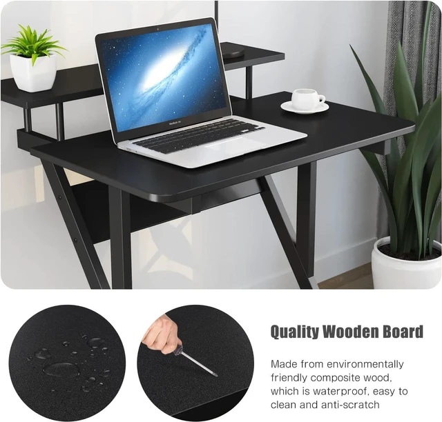 Alt view image 7 of 7 - Dripex Computer Desk for Small Spaces, 27.5 inch Small Computer Desk, 3 Tier Compact Desk with Monitor Shelf and Bottom Storage Shelves, Space Saving Desk, Black