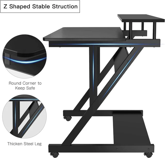 Alt view image 4 of 7 - Dripex Computer Desk for Small Spaces, 27.5 inch Small Computer Desk, 3 Tier Compact Desk with Monitor Shelf and Bottom Storage Shelves, Space Saving Desk, Black
