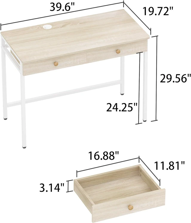 Alt view image 3 of 7 - Weehom Computer Desk with Drawers, Home Office Workstation, Beige
