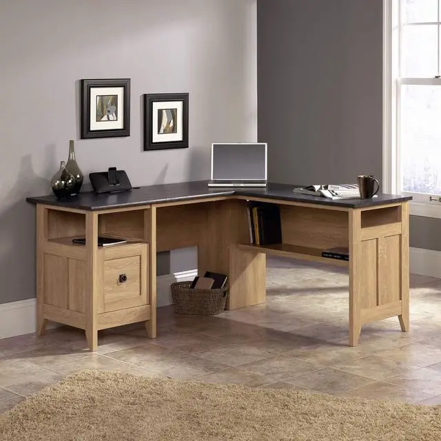 Alt view image 2 of 6 - Sauder August Hill L-Shaped Corner Desk with Storage Drawer and Open Shelf for Home Office, in Dover Oak