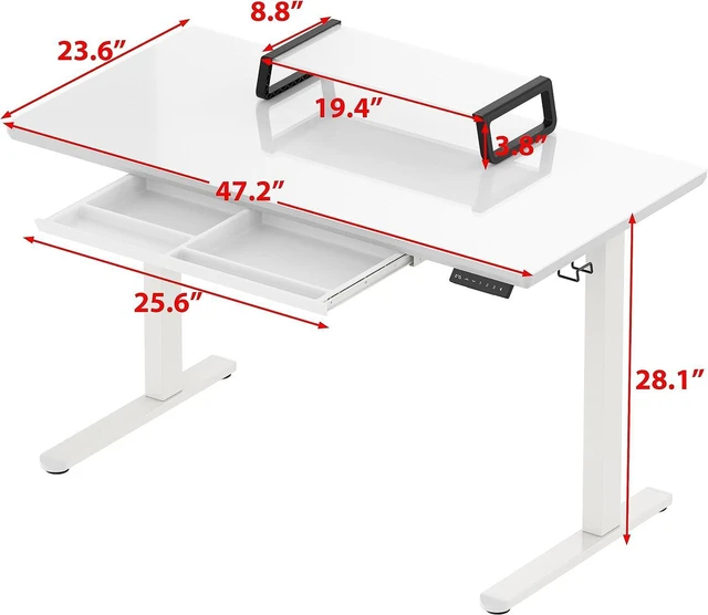 Alt view image 3 of 7 - SHW 48-Inch Glass Electric Height Adjustable Standing Desk, White