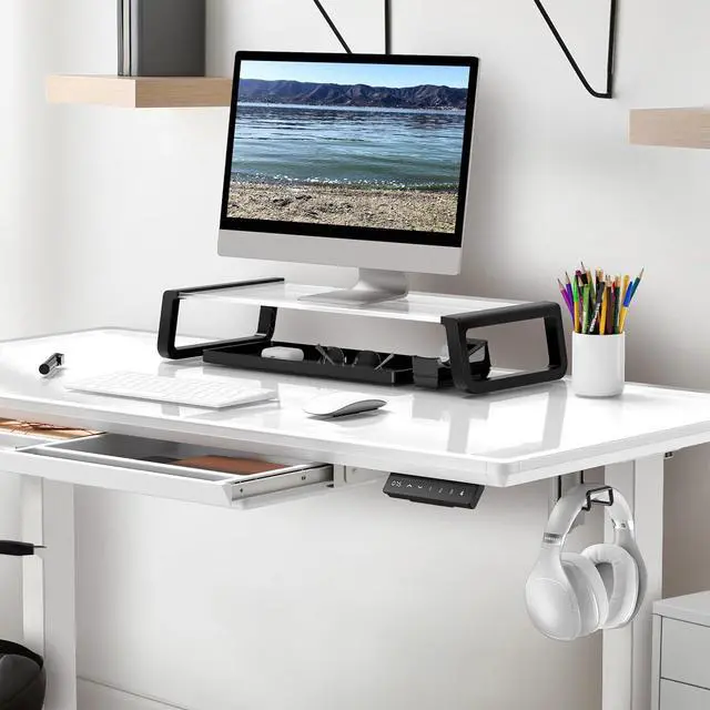 Alt view image 2 of 7 - SHW 48-Inch Glass Electric Height Adjustable Standing Desk, White