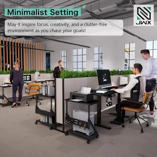 Alt view image 5 of 7 - JWX Standing Adjustable Desk, 63 inches L Shaped Electric Standing Gaming Desk with Locking Wheels, Cup Holder, Headphone Hook, Cable Manager, Mouse pad, Carbon Fiber Textured Pane