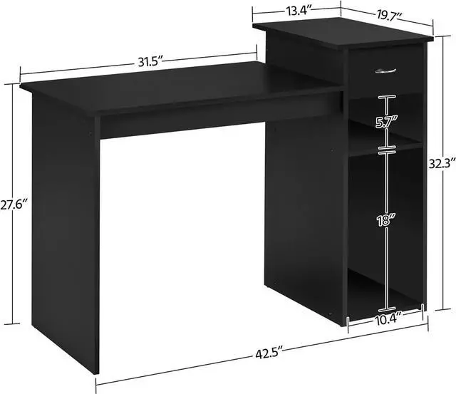Alt view image 3 of 7 - Yaheetech Home Office Modern Desk and Chair Set Computer Desk w/Drawer & Shelves with Ergonomic Mesh Height Adjustable Office Chair