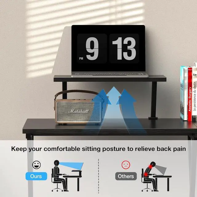 Alt view image 4 of 7 - Mr IRONSTONE 63" L Shaped Computer Desk, Corner Desk, Home Office Desk, Gaming Writing Workstation with Large Monitor Stand, Easy to Assemble, Black