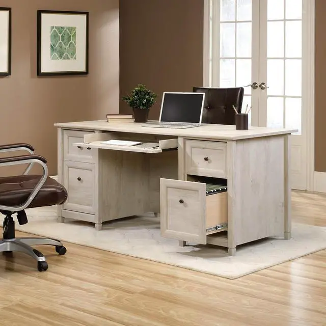 Alt view image 4 of 7 - Sauder Edge Water Executive Desk, Chalked Chestnut, 65" Home Office Desk with Storage