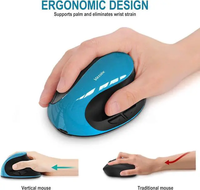 Alt view image 6 of 7 - Vassink Ergonomic Mouse, Rechargeable Wireless Mouse Right Handed Small Mouse with 6 Buttons 3 Adjustable 800/1200/1600 DPI for Laptop,Desktop,PC, MacBookBlue