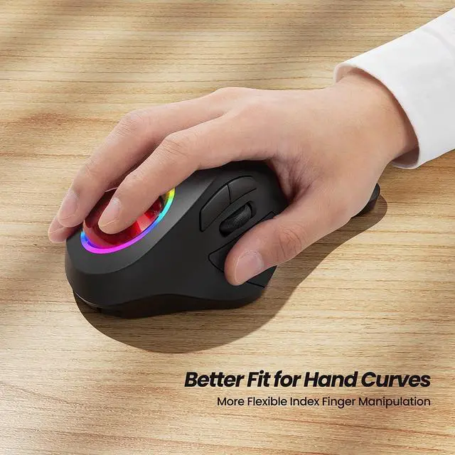 Alt view image 2 of 7 - Nulea M505B Wireless Trackball Mouse, Rechargeable Ergonomic RGB Rollerball Mouse, Easy Index Finger Control with 5 Adjustable DPI, 3 Device Connection for PC, Laptop, iPad, Mac, Windows, Android