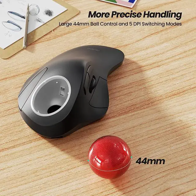 Alt view image 4 of 7 - Nulea M505B Wireless Trackball Mouse, Rechargeable Ergonomic RGB Rollerball Mouse, Easy Index Finger Control with 5 Adjustable DPI, 3 Device Connection for PC, Laptop, iPad, Mac, Windows, Android