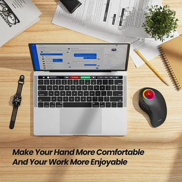 Alt view image 7 of 7 - Nulea M505B Wireless Trackball Mouse, Rechargeable Ergonomic RGB Rollerball Mouse, Easy Index Finger Control with 5 Adjustable DPI, 3 Device Connection for PC, Laptop, iPad, Mac, Windows, Android