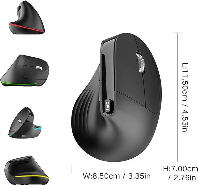 Alt view image 2 of 7 - LED Wireless Vertical Mouse, PINKCAT 2.4G Silent Rechargeable Advanced Ergonomic Mouse with USB Receiver and Type C Adapte, 3 Adjustable DPI Optical Wireless Ergo Mouse for Deskbtop