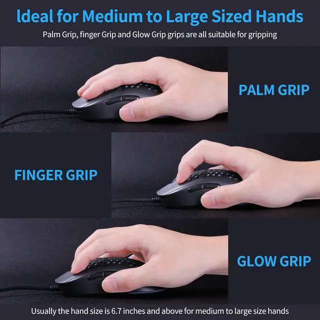 Alt view image 6 of 7 - TMKB Falcon M1SE Ultralight Honeycomb Gaming Mouse, High-Precision 12800DPI Optical Sensor, 6 Programmable Buttons, Customizable RGB, Drag-Free Paracord, Ergonomic Wired Gaming Mouse - Matte Black