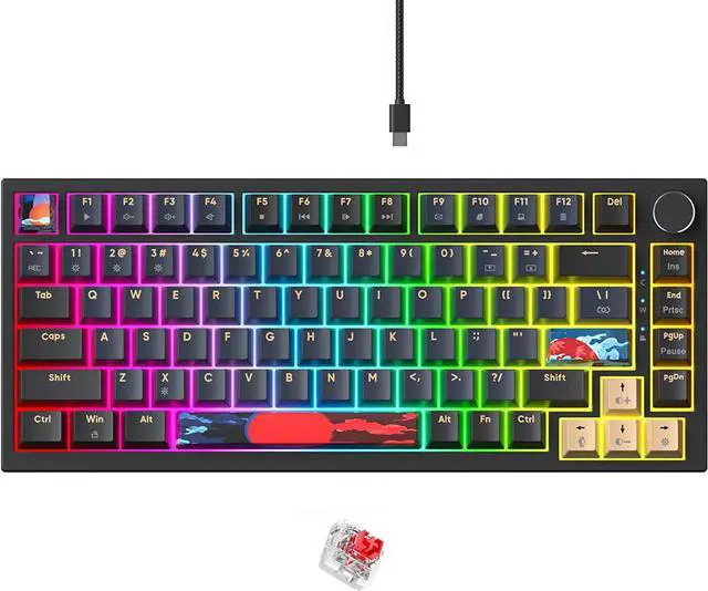 Main image of Fogruaden 75% Wired Mechanical Gaming Keyboard 75 Percent Keyboard Hot Swappable, Red Switch, RGB Backlit 82 Keys TKL Mechanical Keyboard, NKRO Compact Keyboard with Volume Control Knob (BlueSamurai)