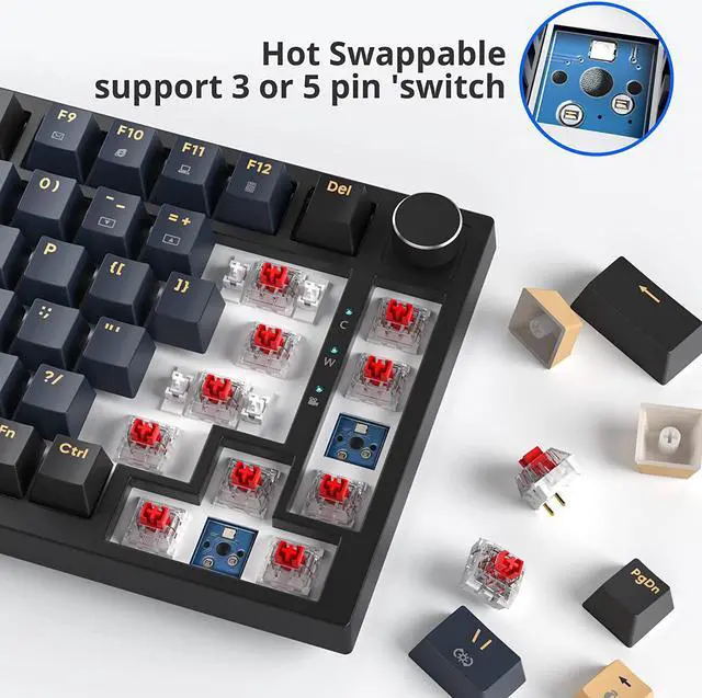 Alt view image 2 of 7 - Fogruaden 75% Wired Mechanical Gaming Keyboard 75 Percent Keyboard Hot Swappable, Red Switch, RGB Backlit 82 Keys TKL Mechanical Keyboard, NKRO Compact Keyboard with Volume Control Knob (BlueSamurai)