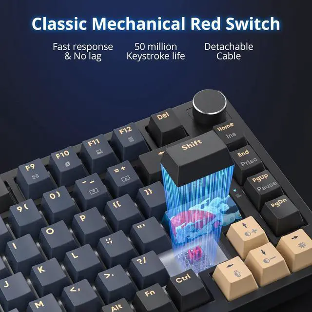 Alt view image 5 of 7 - Fogruaden 75% Wired Mechanical Gaming Keyboard 75 Percent Keyboard Hot Swappable, Red Switch, RGB Backlit 82 Keys TKL Mechanical Keyboard, NKRO Compact Keyboard with Volume Control Knob (BlueSamurai)