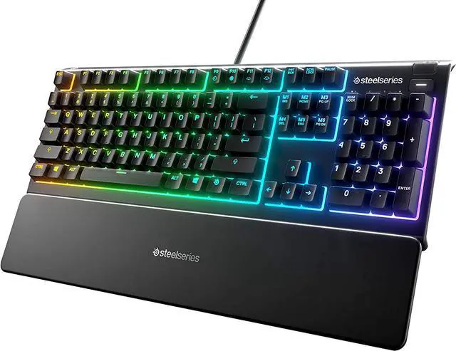 Alt view image 2 of 7 - SteelSeries Apex 3 RGB Gaming Keyboard  10-Zone RGB Illumination  IP32 Water Resistant  Premium Magnetic Wrist Rest (Whisper Quiet Gaming Switch) - BR (Brazilian Portuguese)
