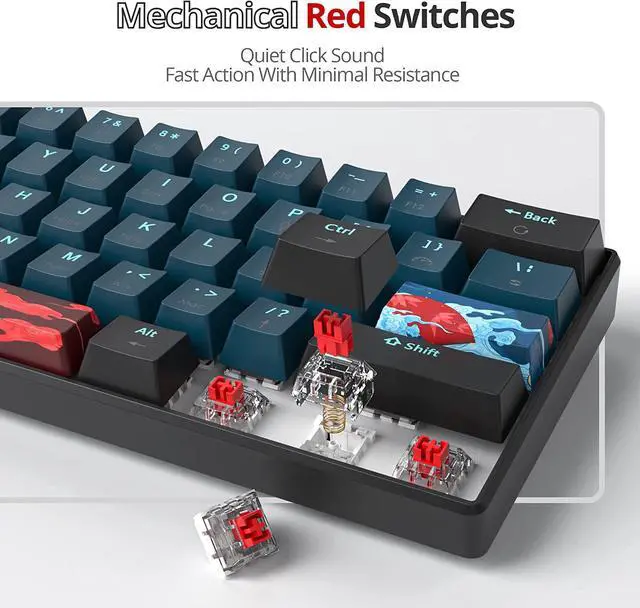 Alt view image 3 of 7 - 60% Mechanical Gaming Keyboard - RGB, Red Switch, Wired, Compact, 61 Keys for Windows, PS4/5, Xbox