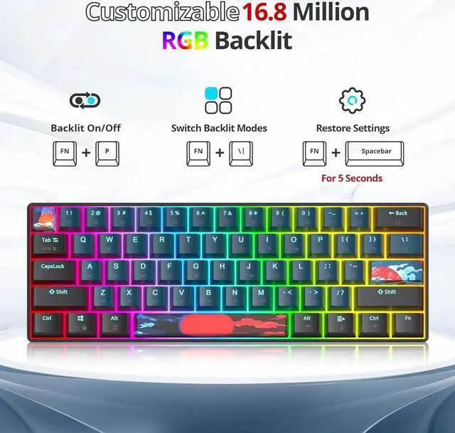 Alt view image 4 of 7 - Ussixchare 60 Percent Mechanical Gaming Keyboard 60% RGB Keyboard with Red Switch Wired Compact Keyboard for Windows PS4/5 Xbox Gamers(61 Monstor)