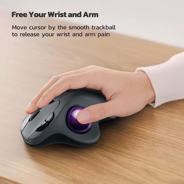 Wireless Trackball Mouse, Rechargeable Ergonomic Mouse, Easy Thumb Control,  Precise & Smooth Tracking, 3 Device Connection (Bluetooth or USB),  Compatible for PC, Laptop, iPad, Mac, Windows, Android 