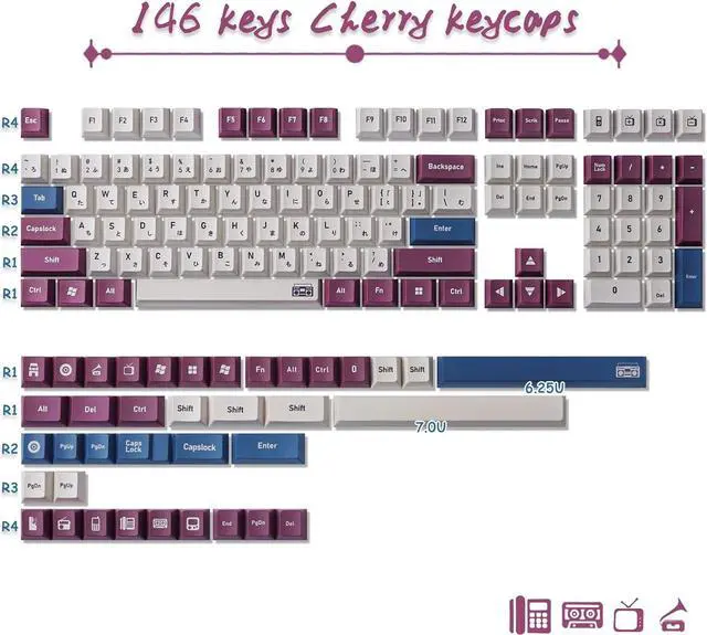 Alt view image 6 of 7 - Tsungup PBT Keycaps, 145 Keys Cherry Profile Classic Game Console Keycaps Dye Sublimation with Japanese Keycaps 6.25U 7U Spacebar for Cherry MX Switches Mechanical Keyboards